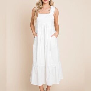 New White Ruffle Sleeve Midi Dress